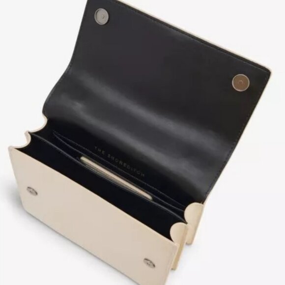 Kurt Geiger Leather Shoreditch Flap Cnvrtbl Corssbody Bag in Bone w/Mirror NWT - Picture 3 of 9